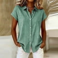 thumbnail image 2 of CBASIHI Womens Striped Cotton Linen Button Up Shirts- Summer Classic Casual Elegant Collared Relaxed Fit Short Sleeve Office Work Tops Green Size M, 2 of 6