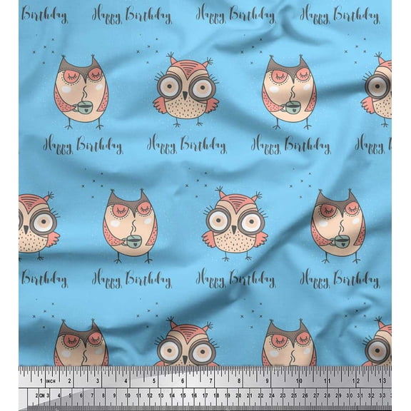 Soimoi Blue Velvet Fabric Owl Bird Fabric Prints By Yard 58 Inch Wide