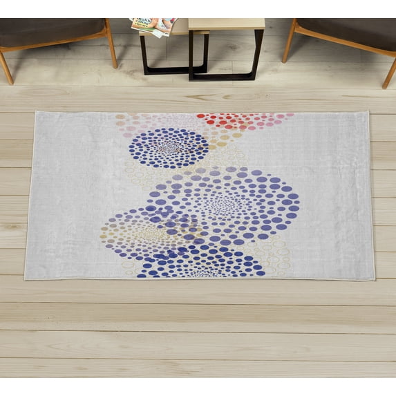 Abstract Decorative Rug, Modern and Cool Design Surreal Dots Like and Circled Design Art, Quality Carpet for Bedroom Dorm and Living Room, 6 Sizes, Dark Lavender, by Ambesonne