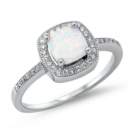 - 925 Sterling Silver Lab opal Gem Ring