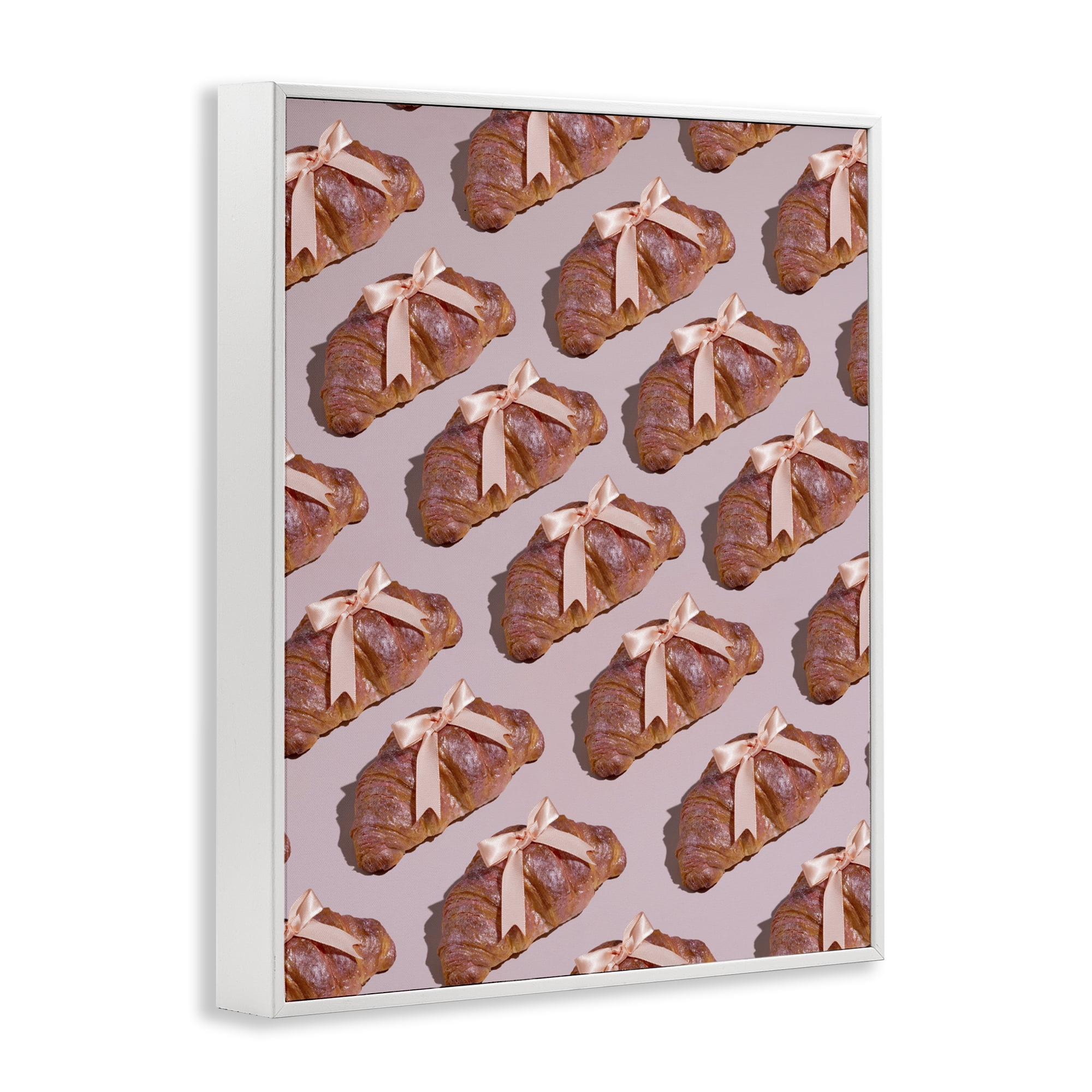 Stupell Industries Croissants with Ribbons Pattern White Framed Giclee Art, design by LISH Creative