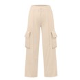 thumbnail image 6 of QUNYINEY Casual Baggy Cargo Pants Women Palazzo Wide Leg High Waisted Beige Slacks Lounge Loose Fit with Pockets Elastic Waist Drawstring Womens Trouser Pants, 6 of 7
