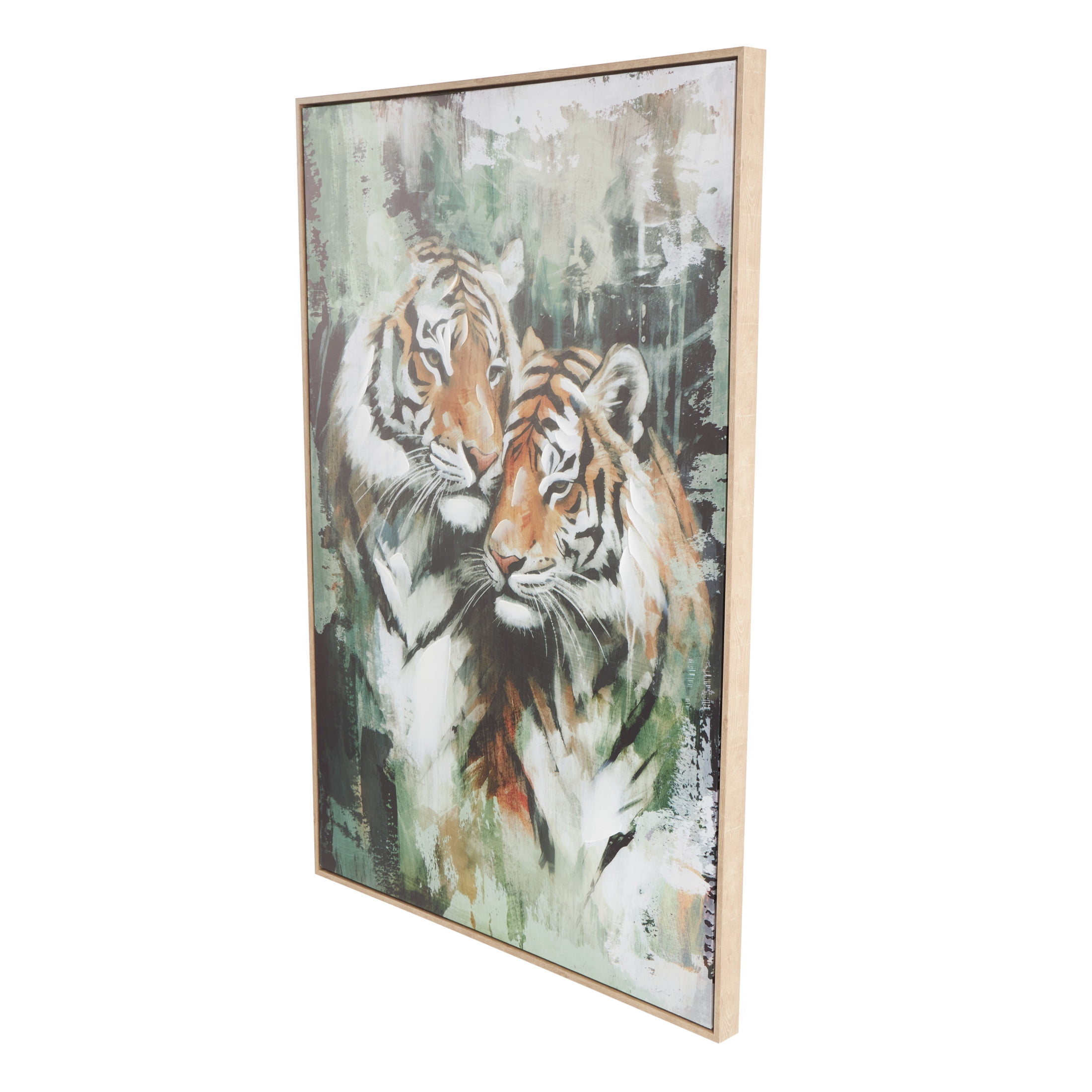 33" x 49" Shaded Tiger Framed Wall Art with Green Accents, by DecMode