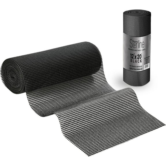 Sterline Drawer & Cabinet Shelf Liner - 12 in x 20 ft - Cut to Size, Non Adhesive, Durable, Non Slip Mat with Easy Installation, Strong Grip for Kitchen Shelves & Bathroom Storage Organization, Black