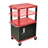 Luxor Rolling Office Utility Cart with Cabinet Red and Black
