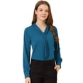 thumbnail image 1 of Blusa Elegante De Oficina De Trabajo Para Mujer, Camisa Plisada Con Cuello De Lazo Y Manga Larga Azul eléctrico L, 1 of 6