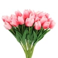 thumbnail image 1 of Uxcell 24Pcs Tulipanes Falsos Flores Artificiales, Tulipanes Artificiales de PU que Lucen Reales con Tallos, Rosa profundo, 1 of 6