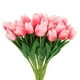 thumbnail image 1 of Uxcell 24Pcs Tulipanes Falsos Flores Artificiales, Tulipanes Artificiales de PU que Lucen Reales con Tallos, Rosa profundo, 1 of 6