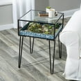 thumbnail image 3 of Metal Table with Glass Top and Teal Metal Planter Dish, 3 of 3