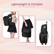 Byootique Soft Sided Makeup Backpack Portable Travel Barber Cosmetic Storage Organizer Travel with Heat Isolation Side Pocket Removable Pouch for Makeup Artist Hairstylist, Pink