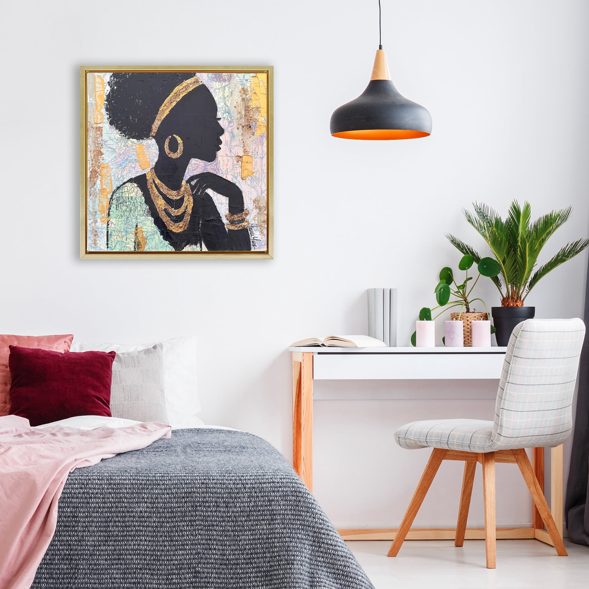 Stupell Industries Jewelry Clad Girl Silhouette Gold Framed Floater Canvas Wall Art, design by Lauren Luna