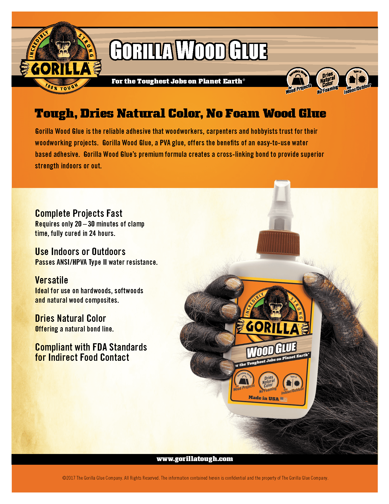 Gorilla 104404 Extra Strength Glue, Natural Wood, 8 Ounce Bottle: Wood  Glues (052427009326-2)