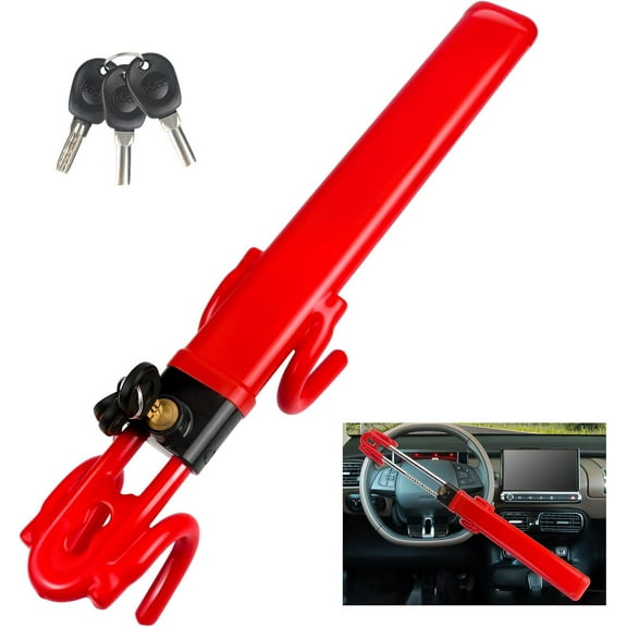 Steering Wheel Lock Heavy Duty Antitheft Device and Car Security Lock Car Security Lock with Adjustable Length Clamp Double Row Atom Keys for Vehicle Truck SUV with 3 Keys (Red)