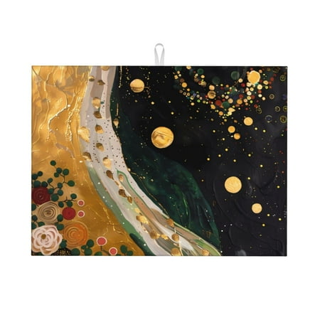 

Honeii Abstract Gold Floral Galaxy Print Kitchen Drying Mat Coffee Bar Mat Hide Stain Coffee Maker Mat for Countertops Coffee Pot Dish Drying Mat