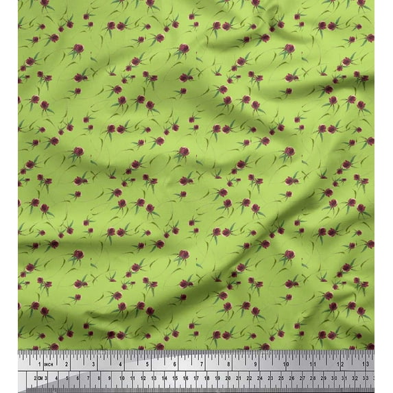 Soimoi Green Heavy Canvas Fabric Rose Floral Print Fabric by the Yard 58 Inch Wide