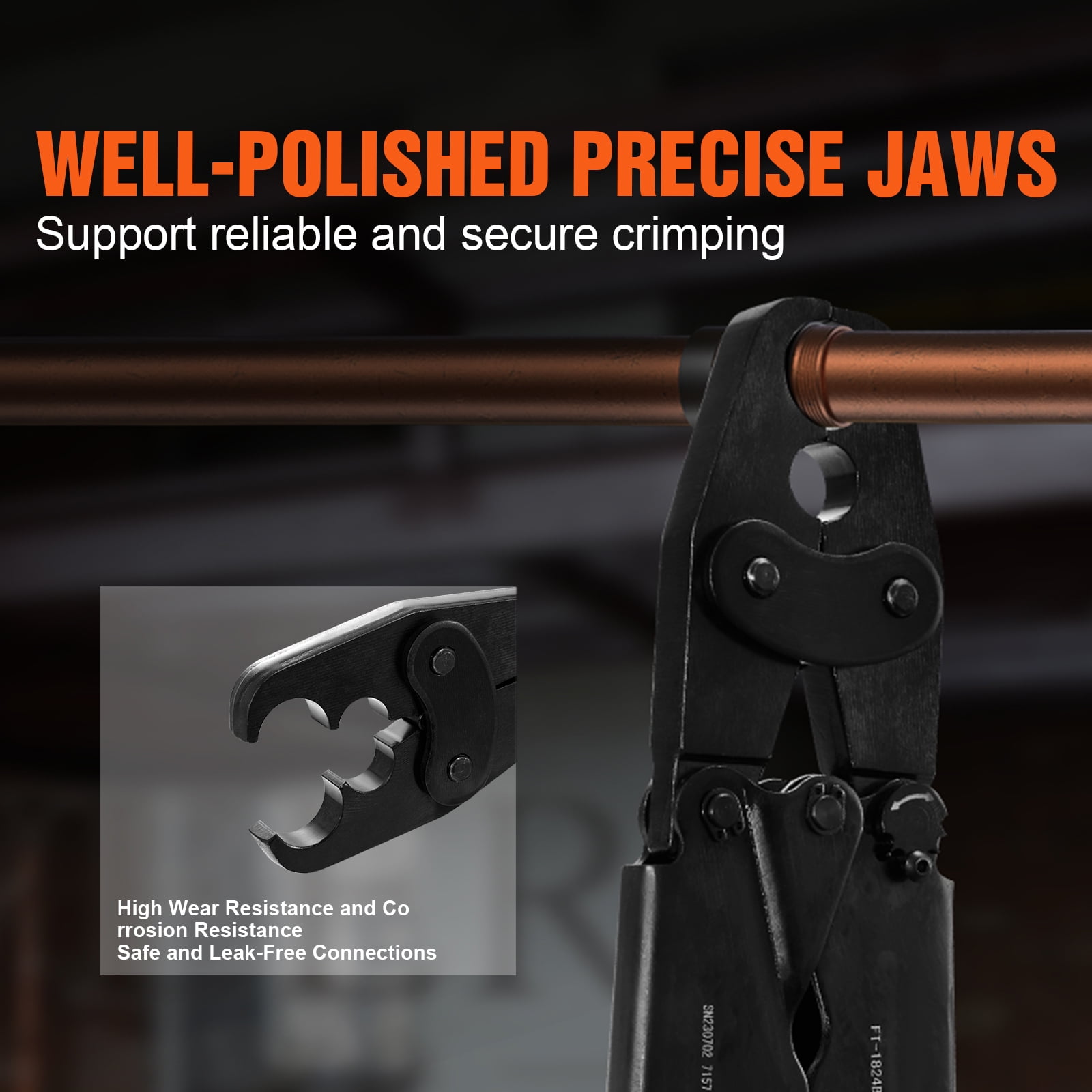 SKYSHALO PEX Crimping Tool, Dual Head Combo PEX Crimper Tool for 1/2" and 3/4" PEX Copper Crimp Rings, Compact Plumbing Crimp Tool with Go/No-Go Gauge, Well-Polished Jaw