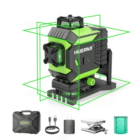 

4D 16 Lines Self-leveling Laser Level 197Ft Green 4 x 360° Cross Line Laser Level Tiling Floor Tools with 6600mAh Li-ion Battery Magnetic Bracket and Laser Target Plate