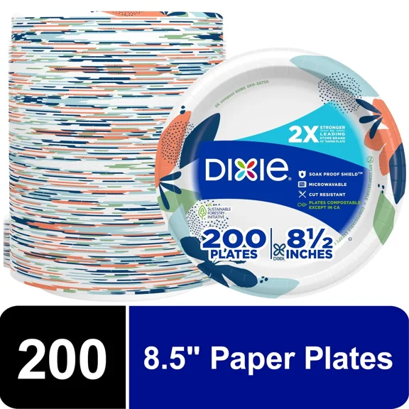 Everyday Disposable Paper Plates, 8.5", Multi-Color, 200 Count