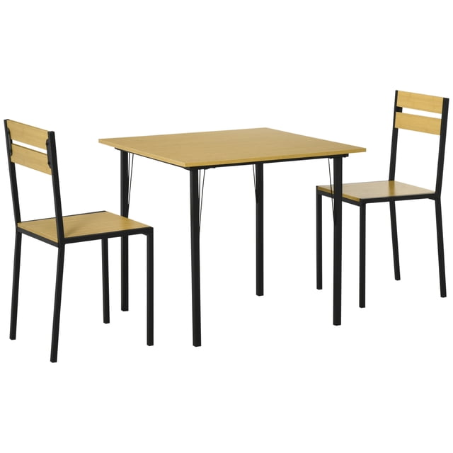 HOMCOM Ensemble de Table à Manger Industriel 3 Pcs, Table de Cuisine Carrée avec 2 Chaises pour Petit Espace, Jaune