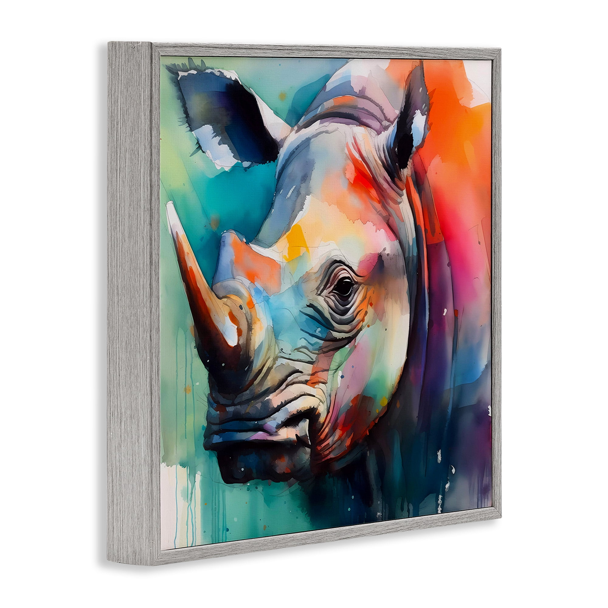 Stupell Industries Rhino with Modern Hues Animals & Insects Painting Gray Framed Art Print Wall Art, 24 x 24