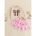 thumbnail image 3 of Toddler Kids Girl Fall Skirt Outfit 12 18 24 Months 2T 3T 4T 5T Bow Embroidery Long Sleeve Crew Neck Sweatshirt Tops with Football Sequin Tulle Skirt 2 Pcs Clothing Set, 3 of 9
