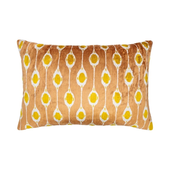 Champagne Silk Velvet Ikat Pillow, 16" X 24"
