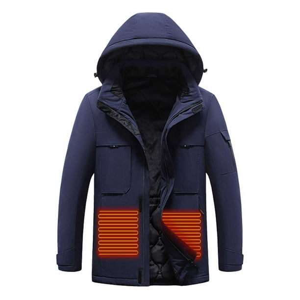 Men's Coats And Jackets Hooded Outdoor Warm Clothing Heated For Riding  Skiing Fishing Charging Via Heated Coat Dark Blue XXL JE 