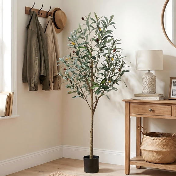Verdelure 4FT Artificial Olive Tree with Lifelike Fruits Fake Olive Plant Potted Indoor Faux Floor Plant for Home Office Decor