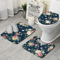 Pioneer Flower Floral Print Pattern Bathroom Rugs Sets 3 Piece,Toilet Cover Set,Absorbent Non Slip Bathroom Mats Sets with U-Shaped Contour Rug Toilet Rug Set