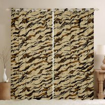 Homewish Abstract Cow Pattern Blackout Curtains Set of 2 (52x84 Each),Vintage Camouflage Window Curtains,Brown Beige Curtains and Drapes For Girls Teens,Microfiber Bedroom Decor