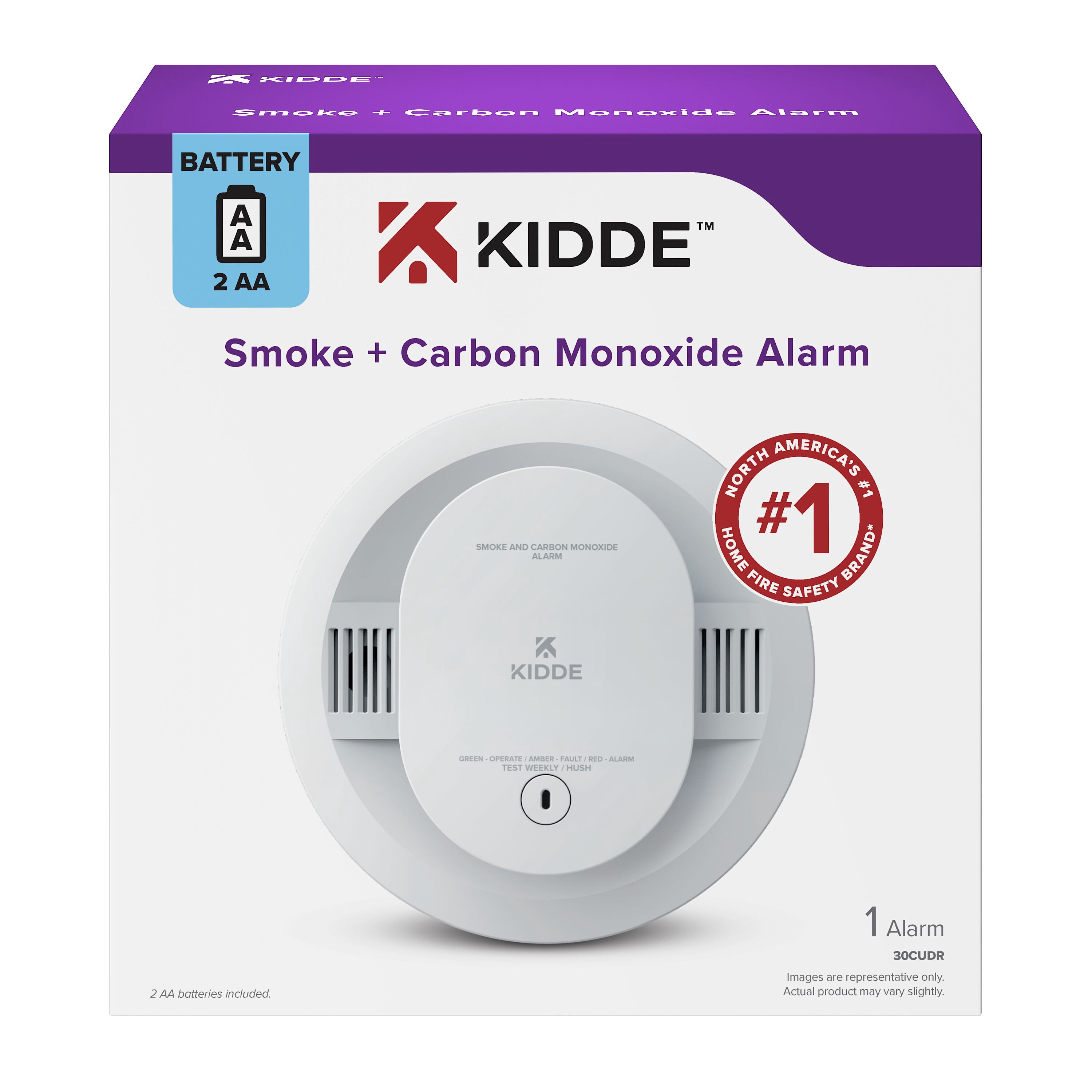 (2 pack) Kidde Battery-Operated Combination Smoke & Carbon Monoxide Detector, Batteries Included