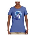 thumbnail image 2 of Wolf Howling at the Moon | Womens Animal Lover Graphic T-Shirt, Light Blue, Small, 2 of 3