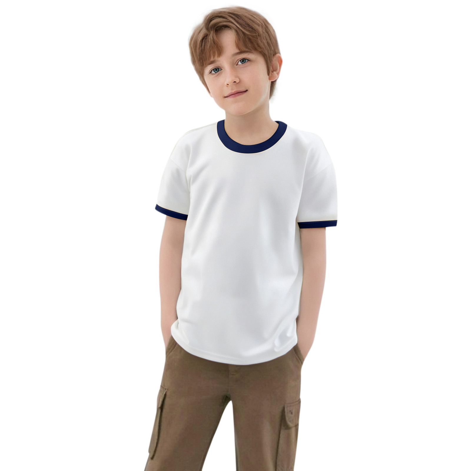 HXWCHs Boys performance shirt Boys tops Color Block Short Sleeve Crewneck Tee Shirt Casual Comfortable Childrens Apparel toddler Kids Clothing Dark Blue 2-3 Years