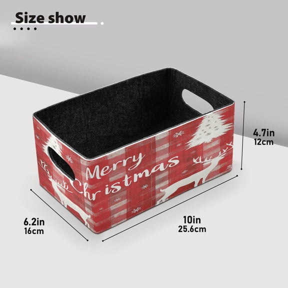 BZSMCE Shelf Baskets Christmas Light Red Plaid Pattern with Reindeer Pattern Storage Cube Bins 10.1*6.3*4.7in Set of 2