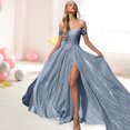 thumbnail image 4 of Quixlent Women Evening Dress Off Shoulder Bandeau Backless Sleeveless Backless Shiny Sequin Split Hem A-line Big Swing Prom Party Maxi Dress Ball Gown, 4 of 8