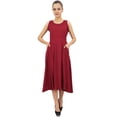 thumbnail image 5 of Bimba Women's Designer Rayon Dress With Pockets Solid Maroon Maxi With Scarf - 12, 5 of 5