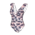 thumbnail image 4 of Yiaed Tropics Palm Trees Print Women's Ruffled One Piece Swimsuit V Neck Swimwear Slimming Monokini for Woman-XX-Large, 4 of 8