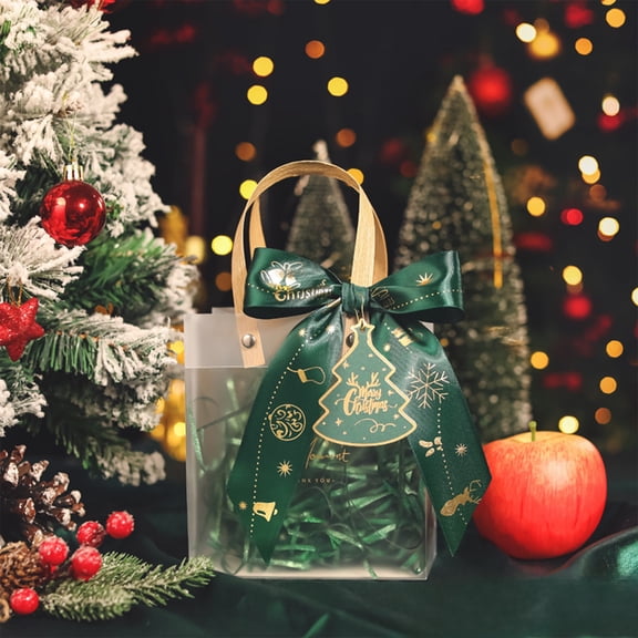 Green Transparent Christmas Gift Bags with Handles for Holiday Presents Candy Toys Party Favors Christmas Eve Souvenir Hand Carry Bags(Green-D)