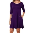 thumbnail image 3 of Asklazy Women's Round Casual Dress Neck 3/4 Sleeves A-line Tshirt Dress with Pocket,US Size,L,Purple, 3 of 9