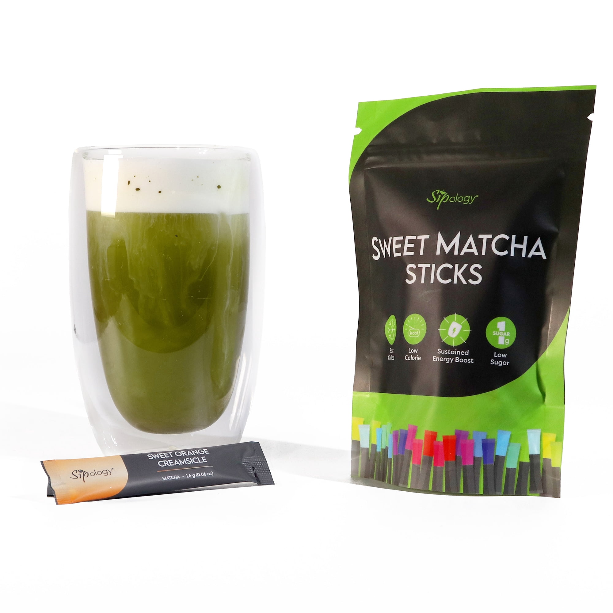 Sipology: Sweet Matcha - Orange Creamsicle - 10 Stick Pack, Powder Drink Mix, Hot Or Cold, Japanese Matcha, Low Sugar & Stevia Sweetened, Energy Boost