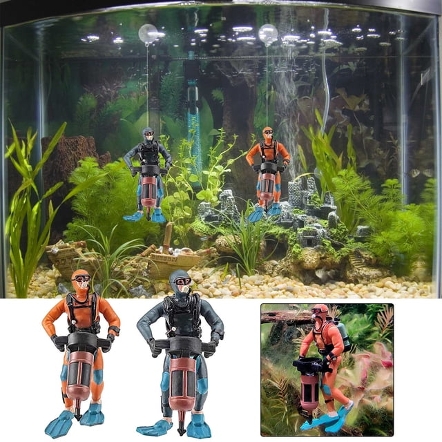 Fiudx Adorno para Acuario con Forma de Mini Buzo, Diseño de Buzo Flotante, Decoración Interactiva para Pecera, Material de Pvc Seguro, Accesorio Divertido para Acuarios Pequeños, Tamaño 9,5 X 5 Cm