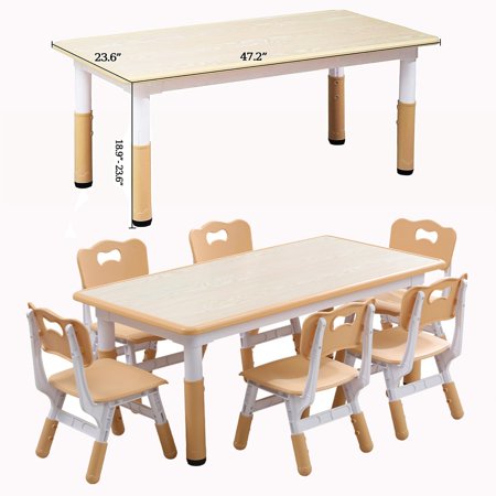 Tookss Kids Table and Chairs Set  Graffiti Desktop Plastic Children Art Table with 6 Seat  Height Adjustable Toddler Table and Chair Set for Kids Ages 3-10