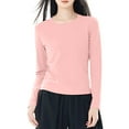thumbnail image 2 of COMVALUE Women's Seamless Layering Shirts Solid Color Long Sleeve Crew Neck Underwear Shirts Lightweight Breathable Stretch Fitted Inner Top Warm Winter Base Layer( Pink,XXL), 2 of 4
