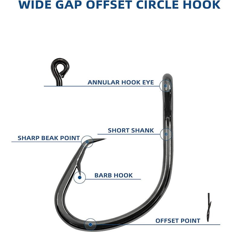Bluewing Wide Gap Offset Circle Hook 25pcs Fishing Hooks High Carbon Steel Fishing Hooks Extra Sharp Fish Hooks for Freshwater Saltwater Fishing, Size
