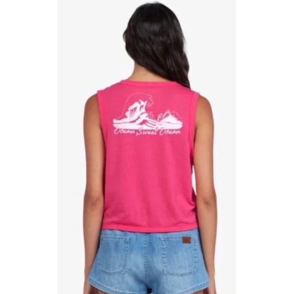 Roxy Women's Ocean Sweet Deep V-Neck Cropped Tee T-Shirt Tank Top in Hot Pink (X-Small, Hot Pink)