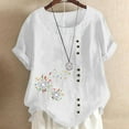 thumbnail image 2 of Patlollav Womens Short Sleeve Tops Plus Size Casual Loose Button Cotton Linen Top, 2 of 6