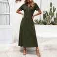 thumbnail image 4 of Erwazi Dresses for Women Solid Collared Short Sleeve Solid Dress Waist Cinched Zipper Trendy Casual Daily Summer Dresses, 4 of 6