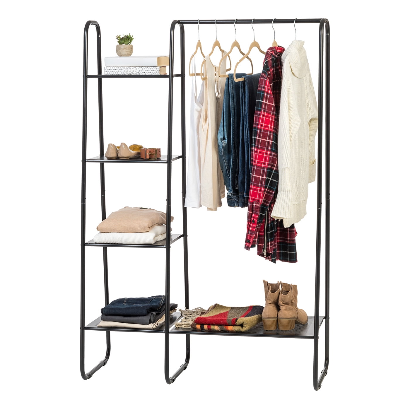 IRIS USA Metal Garment Rack with Metal Mesh Shelves, Black Walmart