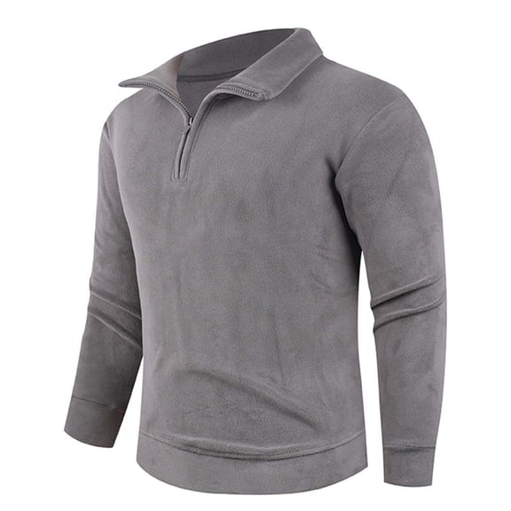 BVnarty Men's Solid Half Zip Lapel Double Sided Fleece Top, Long Sleeve Casual Shirt Jacket for Daily Wear & Weekend Strolls Gray XL