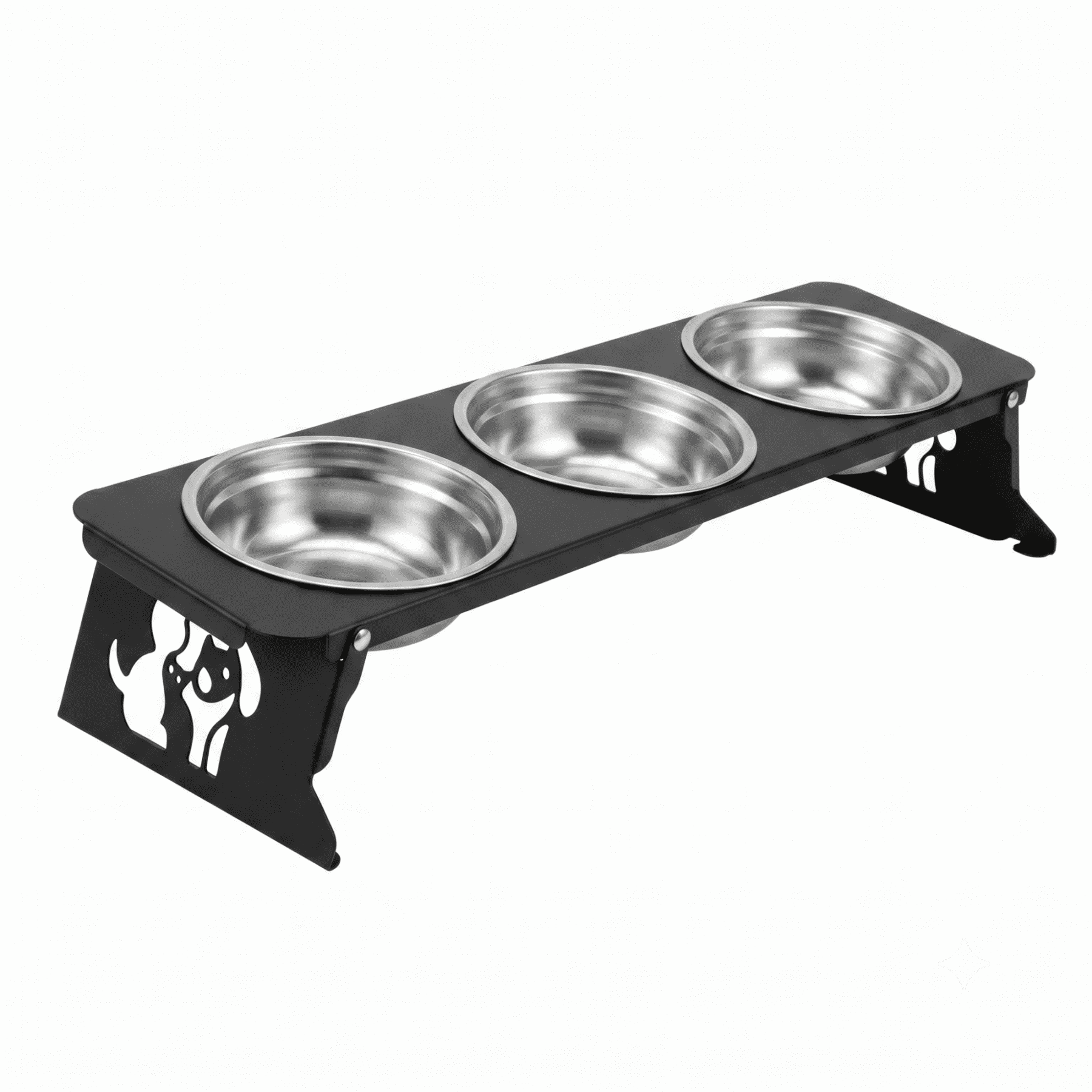 Elevated 3-Bowl Pet Feeder Elevated Cat & Dog Bowls with Stainless Steel Inserts Non-Slip Stable Stand for Water Dry & Wet Food Perfect Feeding Station for Pets